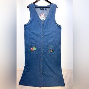 VTG 90s Westbound Christmas embroidered denim jumper dress size XL Holiday Party